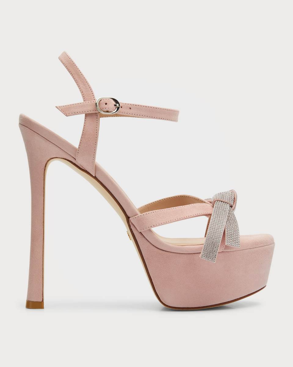 Mega Crystal Bow Platform Sandals